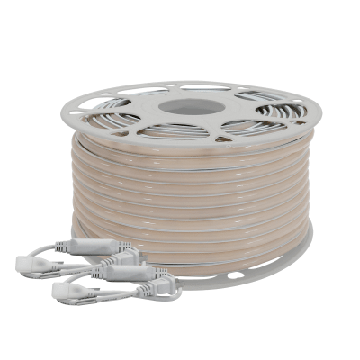Manguera LED Luminosa Blanca de Resina Transparente y Flexible / Para uso Interior o Exterior / Carrete de 50 m/ 110V CA  4.2 A/ 500 W Potencia / T.C.C. 6500 K. | JLML-2835-08