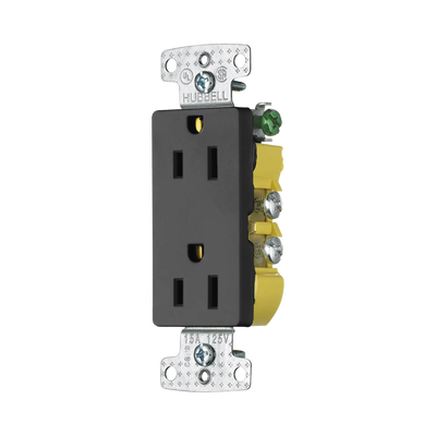 Contacto Duplex Decorador 15A 125V / 2 Polos 3 Hilos/ Nema5-15R / Color Negro. | HUB-RRD-15BK