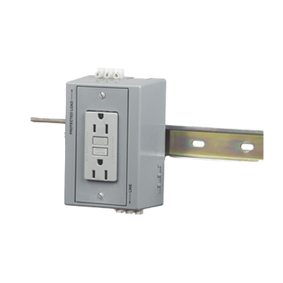 Caja Utilitaria para Montaje en Riel Din con Contacto Duplex de 15 A 125 V / Nema 5-15R / Gris. | HUB-DRUB-GFI15