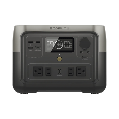 EcoFlow River 2 Max | Estación de Energía Portátil 512Wh Litio LFP / 4 AC 500 W (Max. 1000W) / 1 USB-C 100W / 3 USB -A 12W / Cargador de Coche 8A a 12 o 24V / Conectividad WiFi y Bluetooth (App) / Carga Solar 220W Max. | EFR610