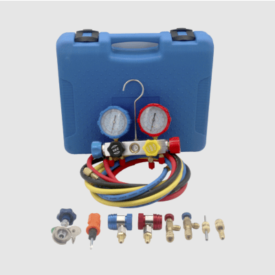 Juego de manómetros para aire acondicionado, herramienta de carga de refrigerante, doble válvula con adaptadores de acoplamiento rápido, manguera de 1.5 metros para refrigerantes : R410A, R32, R134A, R22 | HBSBZ6