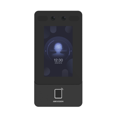 Terminal Min Moe PoE & WiFi de Reconocimiento Facial y Huella con Lector MIFARE / Exterior IP65  / Hasta 1.5 mts en Lectura de Rostro / Soporta P2P / 1,500 Rostros / 3,000 Huellas / Salida 12 Vcd para Chapa / PoE / SIP Estandar / HIK-IA | DS-K1T342MFWX-E1