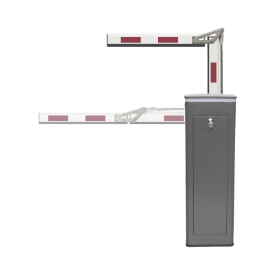 Kit de Barrera Vehicular Izquierda y Brazo ARTICULADO de 4 Metros / Finales de Carrera Ajustables por Programación / Movimiento Fluido / Diseño Elegante Color Gris / Con Corona Led Semaforizada | KT-XBF-LBA4