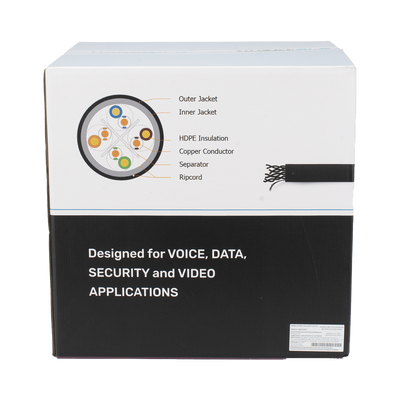 Bobina de Cable UTP 305 Metros (1000 Pies), Cat6 con Doble Forro, para Exterior, Climas Extremos, Color Negro | PRO-CAT-6-EXT-LITE-DJ