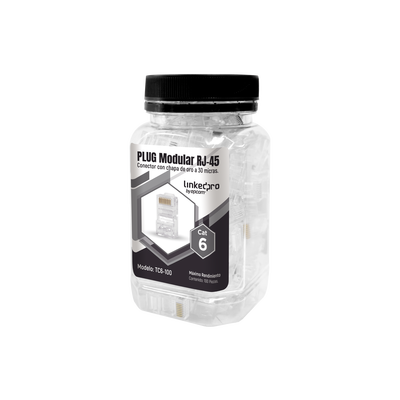 Bote con 100 Piezas de Plug Modular RJ45 Cat6 sin Blindaje, Chapado de Oro a 30 Micras para Durabilidad Extrema | TC6-100