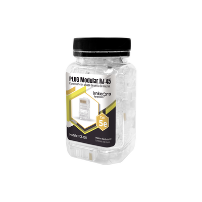 Bote con 100 Piezas de Plug Modular RJ45 Cat5e sin Blindaje, Chapado de Oro a 30 Micras para Durabilidad Extrema | TC5-100