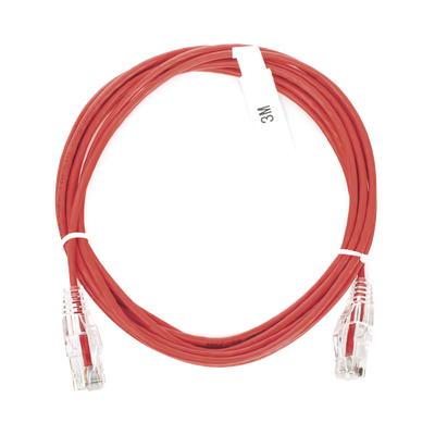 Cable de Parcheo Slim UTP Cat6 - 3 Metros (9.84 Pies) Rojo Diámetro Reducido (28 AWG) | LP-UT6-300-RD-28