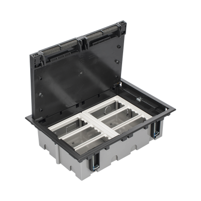 Caja Para Instalación en Piso Falso para Voz, Datos o Contactos Eléctricos / Capacidad para 6 Módulos / Espacio Embellecedor en la Tapa / Profundidad Ajustable de 90 a 120 mm (3.54 a 4.72 pulgadas) / Los Módulos se Adquieren Aparte / (SF610/14CY) | SM-CPF-6