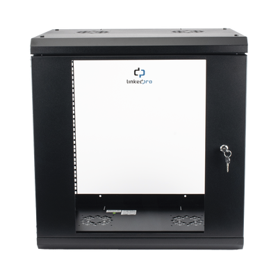 Gabinete de Pared de 12U con Puerta de Cristal Templado, 455 mm de Profundidad, Rack de 19'', Acero Reforzado Color Negro. | SR1912LH3G