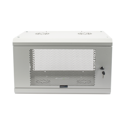 Gabinete de Pared de 6U con Puerta Perforada, 455 mm de Profundidad Total, Rack de 19'', Acero Reforzado Color Gris Mate | SR1906LH3PW