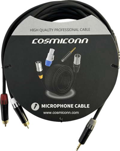 Cable 3.5mm a 2 RCA, conectores negros, con diferenciador de blanco y rojo en RCA MT380-RD - MT380-WH - MTP3C-BG, length 5m | CMC220AS-TP-2RM-5-YBG1