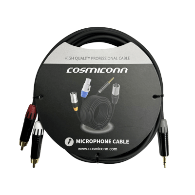 Cable 3.5mm a 2 RCA, conectores negros, con diferenciador de blanco y rojo en RCA MT380-RD - MT380-WH - MTP3C-BG, length 10m | CMC220ASTP2RM10YBG1