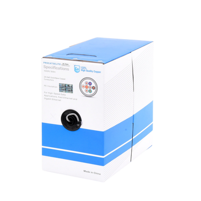 Bobina de Cable de 305 Metros (1000 Pies), Cat5e, 24 AWG, Color Gris, UL, para Aplicaciones en Videovigilancia, Redes de Datos. Uso Interior | PRO-CAT-5E-LITE