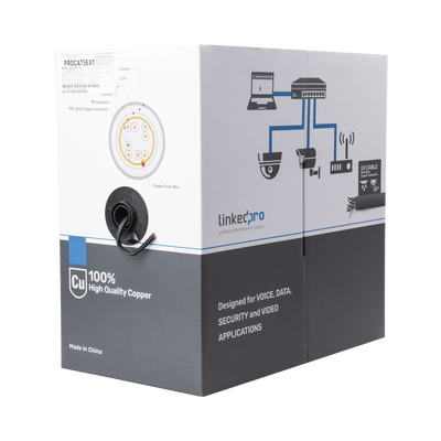 Bobina de Cable de 305 Metros (1000 Pies), Cat5e, FTP, Blindado, Color Negro, UL, para Aplicaciones en Video Vigilancia, Redes de Datos. Uso en Intemperie | PRO-CAT-5-EXT