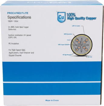 Bobina de Cable 305 Metros (1000 Pies) Cat6+ Calibre 23, Climas Extremos, Color Negro, Sin Blindar, para Intemperie. | PRO-CAT-6-EXT-LITE