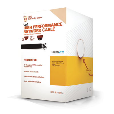 Cable Cat6+ Calibre 23 Alto Rendimiento, ETL, UL, Color Azul, de 100 Metros (328.08 Pies), Super Flexible, para Aplicaciones de CCTV, Video HD, y Redes de Datos. | PRO-CAT-6-PLUS/100M