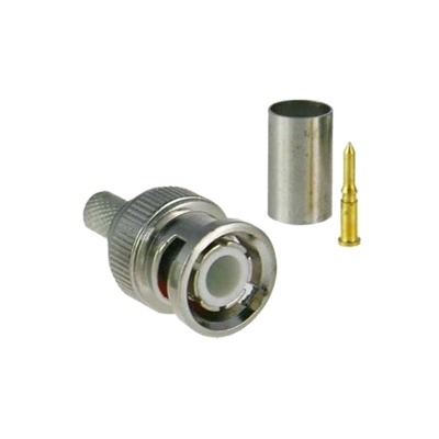 Conector BNC macho para 75 Ohm, de 3 piezas en línea, anillo plegable para cable RG-59/U en aplicación de CCTV, Níquel/ Oro/ Teflón. | TT-RG-91
