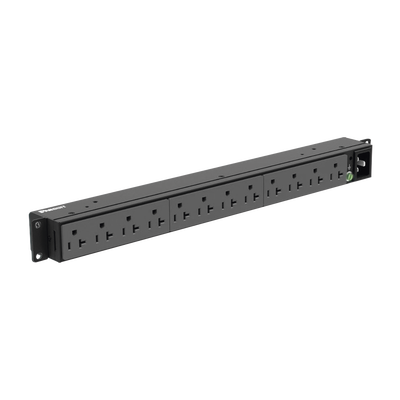 PDU Básico para Distribución de Energía, Enchufe de Entrada NEMA 5-20P, Con 12 Contactos NEMA 5-20R, Instalación Horizontal de 19in, 1UR, 20 Amp, 120 Vca | P12B19M