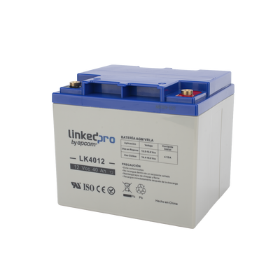 Batería 12 V / 40 Ah / UL / Tecnología AGM / Para uso en equipo electrónico, Alarmas de Intrusión / Incendio/ Control de acceso / Video Vigilancia / Terminales T2 | LK4012