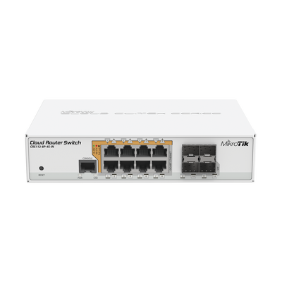 Cloud Router Switch Administrable L3, 8 puertos 10/100/1000 Mbps c/PoE Pasivo ó 802.3af/at, 4 Puertos SFP | CRS112-8P-4S-IN