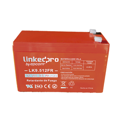 Batería 12 V / 9.5 Ah / UL / Tecnología AGM-VRLA / Vida útil promedio de 5 años / Retardante a la Flama /  Uso en equipo electrónico, Alarmas de Intrusión / Incendio/ Control de acceso / Video Vigilancia / Termina | LK9.512FR