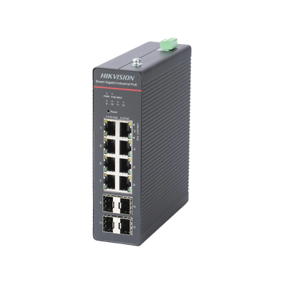 Switch Gigabit PoE+ / Industrial / Administrable / 4 Puertos Gigabit PoE+ (90 W) + 4 Puertos Gigabit PoE+(30 W) / 4 Puertos Gigabit SFP / 300 W Total / 48 a 57 VCD / Ideal para Proyectos / 300 Metros de Distancia | DS-3T1512HP-SI-8P4F