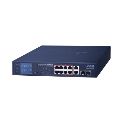 Switch No Administrable 8 Puertos Gigabit con Modo Extender a 250 m,  2 Puertos Uplink 10/100/1000 Mbps, 2 Puertos SFP | GSD-1222VHP
