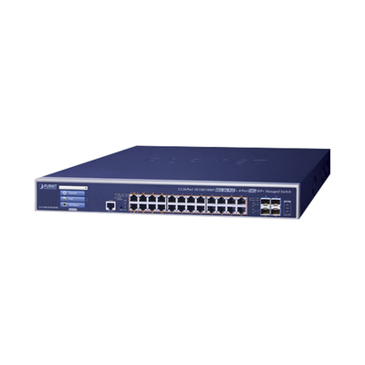 Switch Administrable Capa 3, 24 Puertos Gigabit 802.3bt, Hasta 600 W, 4 Puertos 10 G SFP+, Con Pantalla Táctil para Configuración Básica | GS-5220-24UPL4XVR