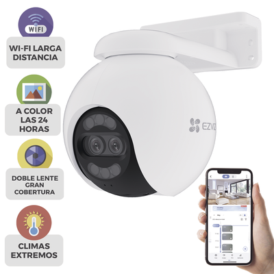 Cámara PT / Wi-Fi / Lente Dual / Panorámica 360° / Resolución 4K / Visión Nocturna ColorFULL  / IA Detección de Humanos y Vehiculos / Alarma con Sirena y Luz / IP65 | CS-H80X