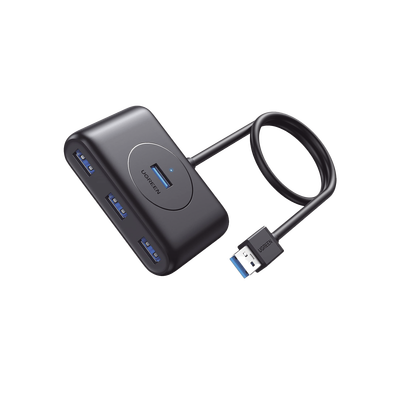 HUB USB-A 3.0 4 en 1 | 4 Puertos USB-A 3.0 (5Gbps) | Entrada USB-C (PD 5V2A) | Cable de 1 Metro | Indicador Led | Ideal para Transferencia de Datos | Entrada USB-C para alimentar equipos de mayor consumo | Color Negro. | 20291