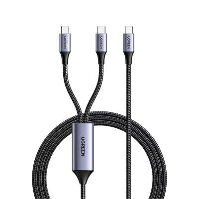 Cable USB-C a Y (USB-C & USB-C) | 1.5 Metros | Carga Rápida de hasta 100W | PD3.0 | QC4.0/3.0/2.0 | FPC | AFC | Protección Integrada| Caja de Aluminio | Nylon Trenzado | Amplia Compatibilidad | Color Negro. | 35087