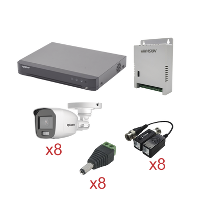 KIT TurboHD con Audio 1080p / DVR 8 Canales / 8 Cámaras Bala (exterior 2.8 mm) / Transceptores / Conectores / Fuente de Poder / AUDIO POR COAXITRON | KEVTX8T8BG/A