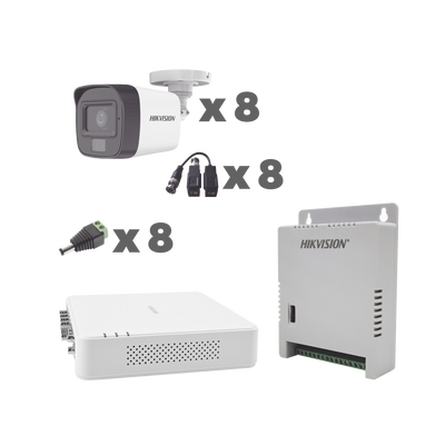 KIT TurboHD 1080p / DVR 8 Canales con audio por coaxitron / 8 Cámaras con Micrófono Integrado 101° Visión/  luz blanca + IR visión nocturna  / Transceptores / Conectores / Fuente de Poder Profesional | KH1080P8BFH