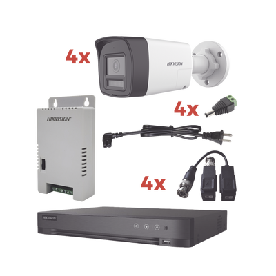 Kit Audio Bidireccional TurboHD 1080p / DVR 4 Canales / 4 Cámaras Bala (Exterior) con Bocina y Microfóno Integrado / 1 Fuente de Poder / Accesorios | KH-1080P-4B-TWA