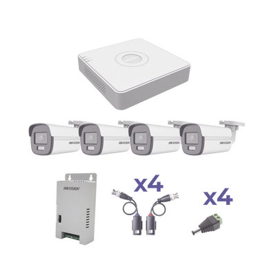 KIT COLORVU TURBOHD 1080p Lite / DVR 4 Canales / 4 Cámaras Bala (exterior 2.8 mm) / Transceptores / Conectores / Fuente de Poder Profesional | KH1080PL4BC
