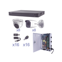 KIT TurboHD 1080p / DVR 16 Canales / 8 Cámaras Bala (exterior 2.8 mm) / 8 Cámaras Eyeball (exterior 2.8 mm) / Transceptores / Conectores / Fuente de Poder Profesional | KEVTX8T8B/8EW