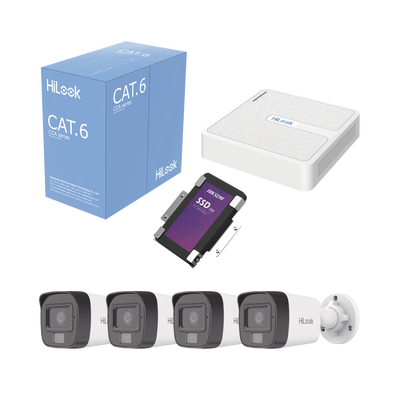 Kit IP 2 Megapixel / NVR de 8 Canales con 8 Puertos PoE / 4 Cámaras IP Bala para Exterior / Micrófono Integrado / Bobina de Cable de 305 mts / SSD 1 TB | KIPH4B/SSD1TB
