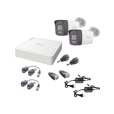 Kit HiLook Audio Bidireccional TurboHD 1080p / DVR 4 Canales / 2 Cámaras Bala (Exterior) con Bocina y Microfóno Integrado / 2 Fuentes de Poder / Accesorios | HL-1080P-2B-TWA