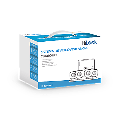 KIT TurboHD 1080p / DVR 4 canales / 4 Cámaras Bala de Metal / H.265+ / 1 Fuente de Poder Profesional / Accesorios de Instalación | HL-1080-MC4