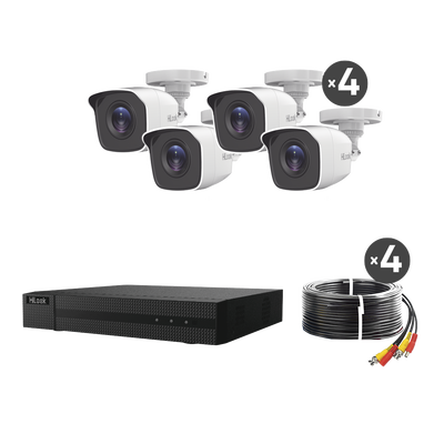 KIT TurboHD 1080p / DVR 8 canales con H.265+ / 4 Cámaras Bala Metálicas / Fuente de Poder / Accesorios de Instalación | HL28LQKITS-M(B)