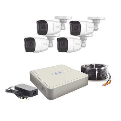 (MICRÓFONO Integrado) Kit TurboHD 1080p Lite / DVR 4 canales / Audio por Coaxitron / 4 Cámaras Bala de Policarbonato con Micrófono Integrado | HL1080PS(C)