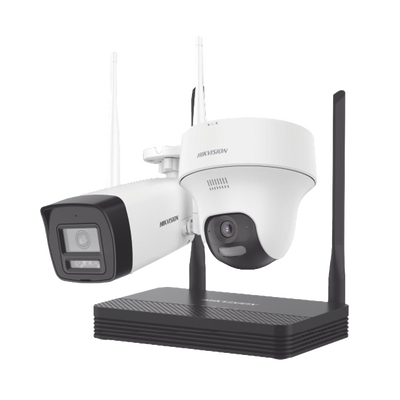 Kit IP Inalámbrico 2 Megapíxel / NVS 4 Canales / 1 Cámara Bala Exterior + 1 Cámara Turret Interior con Lente 2.8 mm y Dual Light / Audio Bidireccional (Micrófono y Bocina) / Soporta Micro SD de 512 GB | NKS422W02H