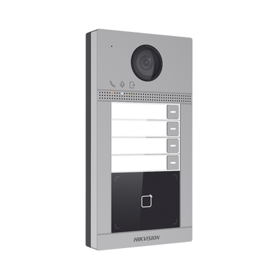 Videoportero IP 2 Megapixel / Llamada y Apertura Remota desde App Hik-Connect (Requiere monitor )/ PoE / Exterior IP65 + Antivandalico IK08 / 4 Departamento / Apertura con Tarjeta / Soporta 2 Puertas y hasta 6 Monitores | DS-KV8413-WME1(C)