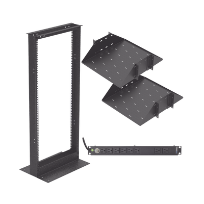 Kit de Rack Estándar 19", 24 UR con 2 Charolas  y PDU (8 tomas). Ideal para UPS y Servidores tipo Torre. | KIT-ORG-24HD