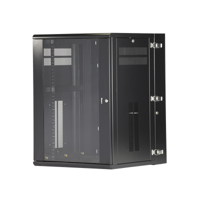 Gabinete PanZone de Montaje en Pared, de 19in, Puerta con Ventana de Seguridad, 18 UR, 635mm de Profundidad, Color Negro | PZWMC18W