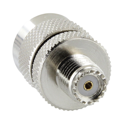 Adaptador en Línea de Conector Mini UHF Hembra a UHF Macho (PL-259), Níquel/ Oro/ Teflón. | RFU-626