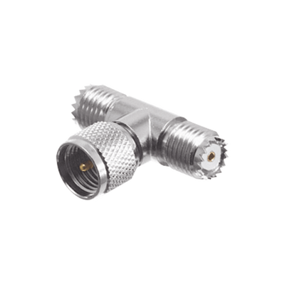 Adaptador en T de Conector Mini-UHF Macho a Doble Mini-UHF Hembra, Níquel/ Plata/ Teflón. | RFU-631