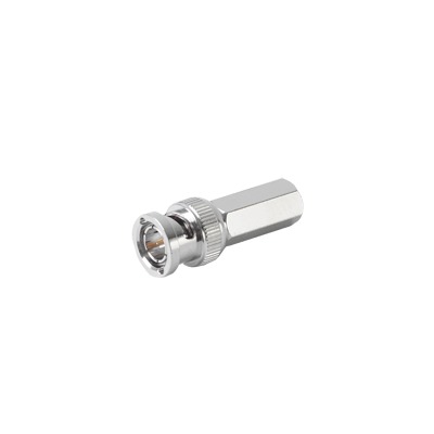 Conector BNC Macho de Ensamble Roscable (Hex.) en Sentido de las Manecillas de Reloj para Cable Coaxial RG-59/U, Níquel/ Oro/ Delrin. | RFB-1705