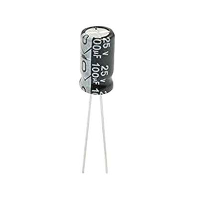 Capacitor Electrolítico de Aluminio, Radial de 100 µFd, 25 Vcc, 105 °C, 6.3 x 11 mm. | 0100M0025V