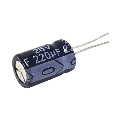 Capacitor Electrolítico Radial de Aluminio, 220 µFd, 25 Vcc, 105 °C, 8 x 11 mm. | 0220M0025V